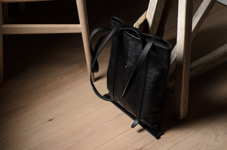 Poet Leather Book Bag . Coal